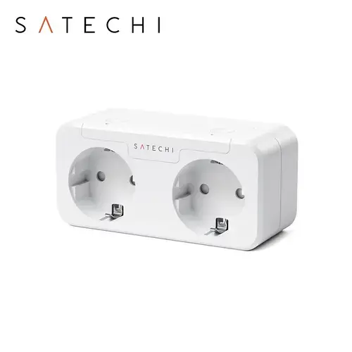 Priza inteligenta dubla Satechi, Compatibila cu Apple HomeKit, Monitorizare consum energie, Control din aplicatie (Alb)
