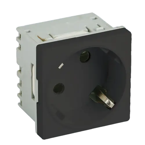 Priză modulară Schuko cu împământare pentru canal cablu compartimentabil 45×45 mm, 16A/250V, DLX
