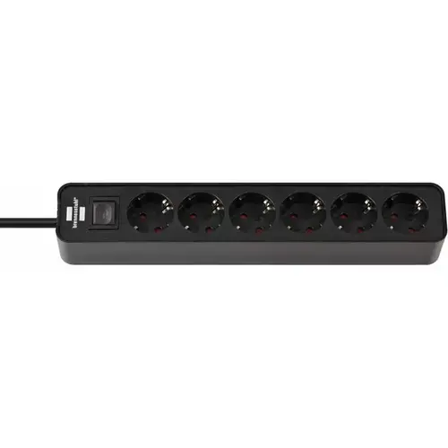 Priza multipla 6 posturi, cablu 1.5m, Brennenstuhl, seria Ecolor, Switch On/Off iluminat, Protectie copii, Negru