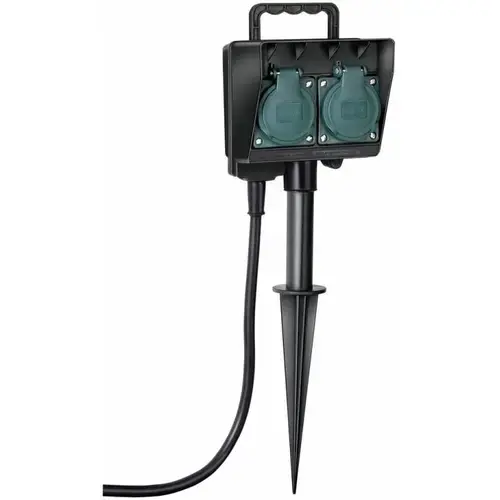 Priza multipla de gradina, 2 posturi, cablu 1.4 metri, Brennenstuhl, Impamantare si protectie IP44, Protectie copii