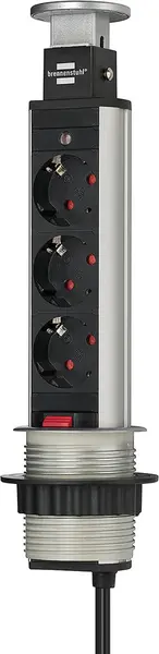Priză multiplă încorporabilă Brennenstuhl - Tower Power, 3 prize , 2 m, argintiu/negru