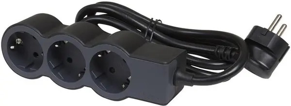 Priză multiplă Legrand - 694568, 3 prize, cablu de 5 m, negru-gri