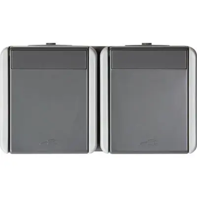 Priza Sch dubl oriz IP44 gri , TEM Modul TEM-CF14GY-U