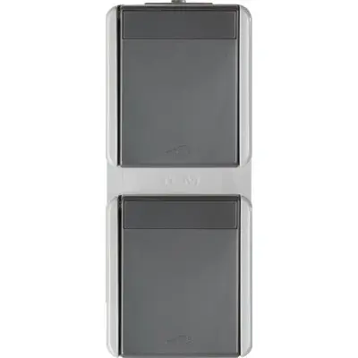 Priza Sch dubl ver IP44 gri, TEM Modul TEM-CF15GY-U