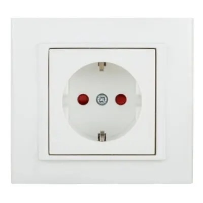 Priza Schuko cu Prot. Copii ST Mina Ovivo OV00438, 16A, 250V, IP20,Natural alb