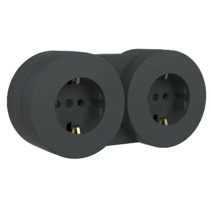 Priza Schuko dubla modulara PT xOne Ovivo OV00963, 16A, 250V, IP54, antracit