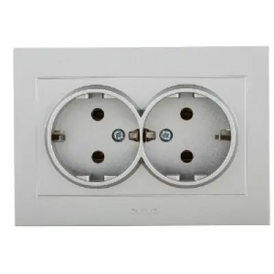 Priza Schuko Dubla ST Grano Met Ovivo OV00131, 16A, 240V, IP20, argintiu