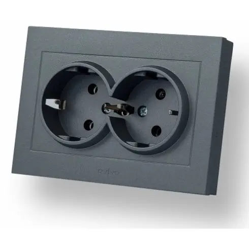 Priza Schuko Dubla ST Grano Met Ovivo OV00181, 10A, 250V, IP20, fumuriu