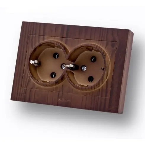 Priza Schuko Dubla ST Grano Ovivo OV00401, 10A, 250V, IP20, Woods nuc