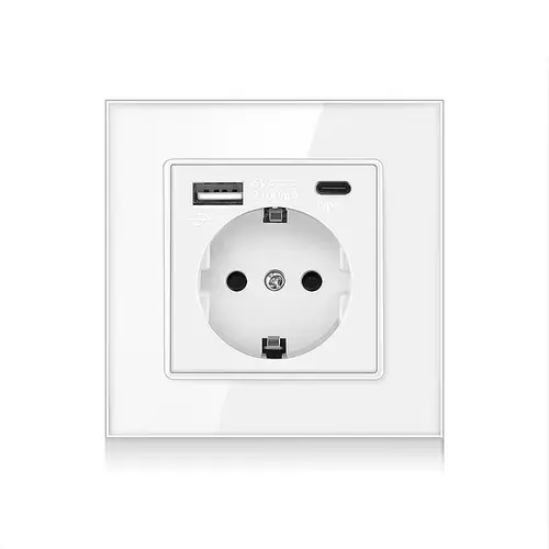 Priza Simpla + USB-A + USB-C LUXION cu Rama din Sticla