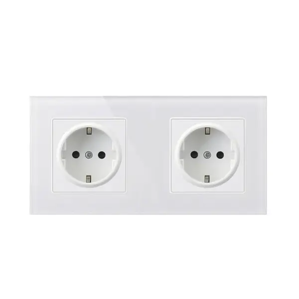 Priza Techstar® Crystal TS2, Dubla, Sticla Securizata, Culoare Alb Frost, 16A