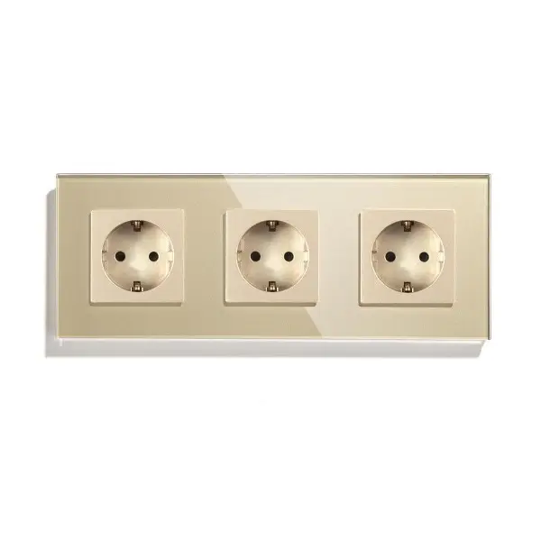 Priză triplă cu împământare ramă de sticlă M1 crem