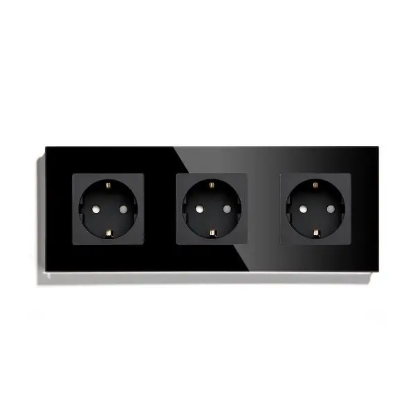 Priză triplă cu împământare ramă de sticlă M1 negru