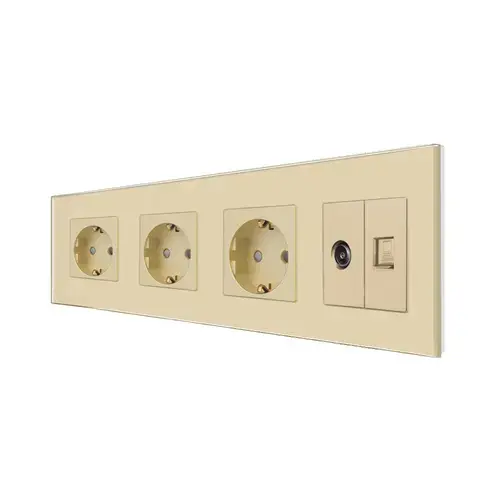Priza Tripla Schuko + TV + Internet cu Rama Din Sticla LUXION
