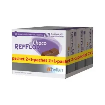 Probiotice Pachet Refflor Choco 3 x 10 bucati, Hyllan