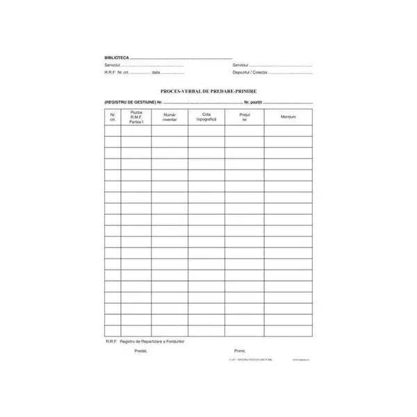 Proces-verbal de predare-primire A4 set 50 bucăți Proces-verbal de predare-primire A4 set 50 bucăți
