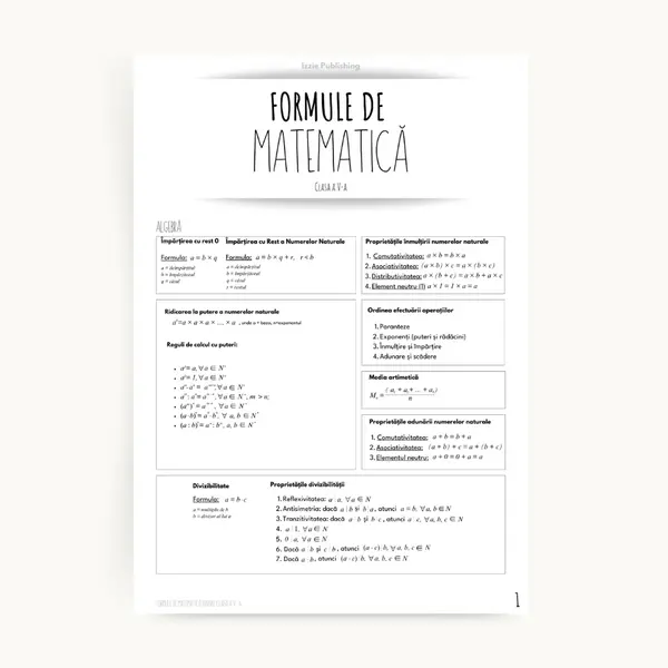 Produs digital: Formulele la Matematică pentru GIMANZIU (clasele V-VIII)