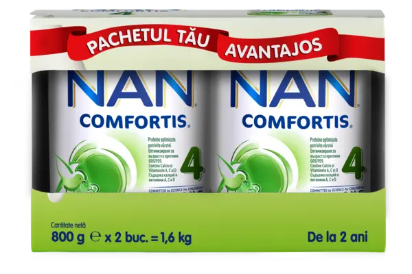 Produs pe baza de lapte praf fortifiat NAN Comfortis 4 de la 2 ani, 2 x 800g, Nestle
