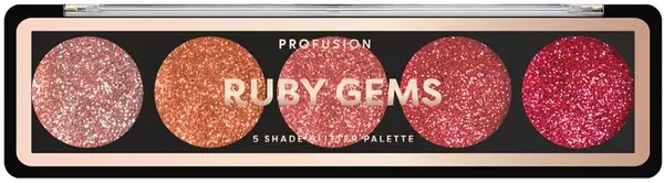 Profusion Cosmetics Paletă de farduri de pleoape cu sclipici Ruby Gems, 5 culori