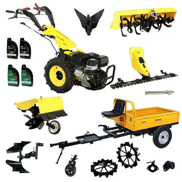 ProGARDEN Pachet Campo U16E Motocultor 14CP + RM500C Remorca 500Kg + BC120M Bara cosire + 3xPlug + FT90 Freza tractata + 2xRoti metalice RM47 + 2xCuple + 4L Ulei