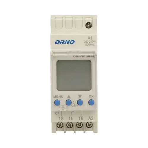 Programator digital ORNO OR-PRE-433, 2300W, 16A, 52 de programe, montaj pe sina DIN TH-35, IP20, Alb
