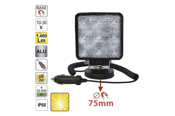 Proiector De Lucru Cu Led. Patrat. Lumina Difuza. Baza Magnetica Jbm