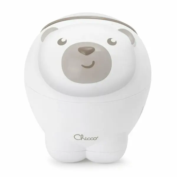 Proiector de pat, Chicco, Urs polar, 2 in 1, Cu muzica si sunete naturale, Functie de activare si dezactivarea proiectie, 2 trepte de volum, 13x13x14.5 cm, Maro