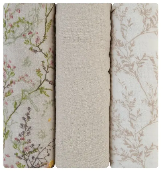 Prosoape de muselină KikkaBoo - Secret Garden, 75 х 75 cm, 3 buc, bej