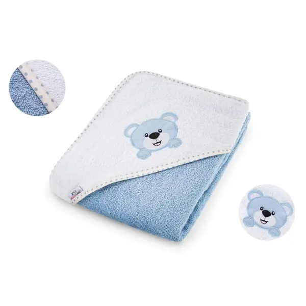 Prosop cu capison pentru copii, Bocioland Blue Teddy, 100 bumbac, dimensiune 80 x 80 cm