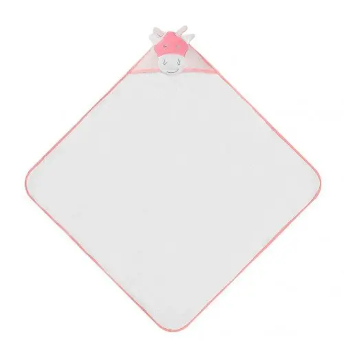 Prosop cu gluga din bumbac pentru bebelusi Calut Roz 84x84cm