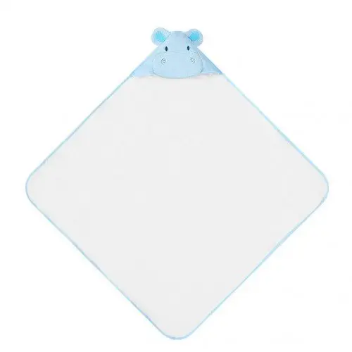 Prosop cu gluga din bumbac pentru bebelusi Hipopotam Bleu 84x84cm
