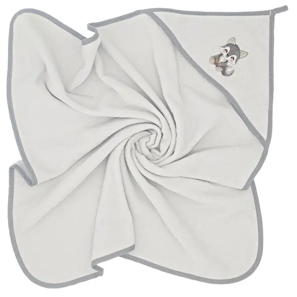 Prosop cu gluga, Qmini, Din bumbac, 80x80 cm, Grey