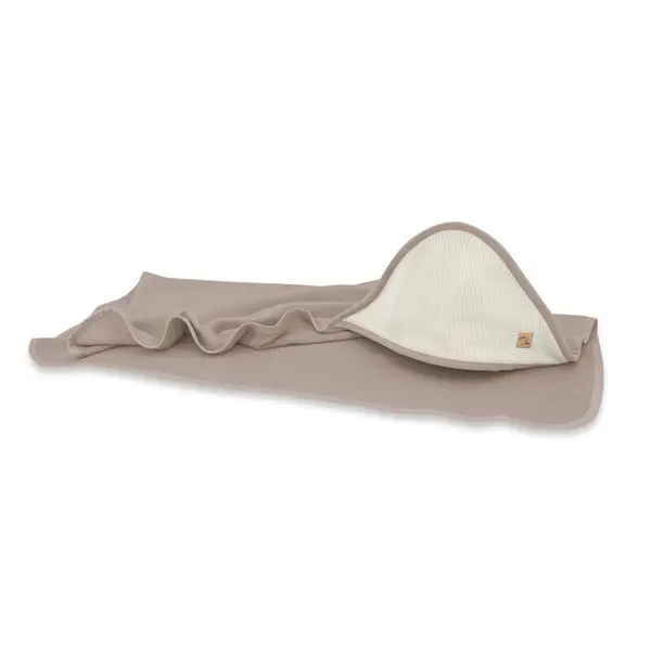 Prosop cu gluga Qmini MochaBeige, 80x80cm, din bambus si bumbac interlock