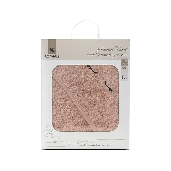 Prosop de baie cu gluga si broderie 90 x 90 cm din bumbac 0 luni+ Smoke Rose