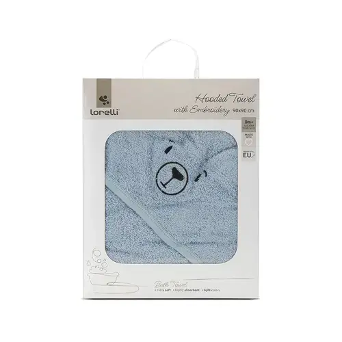 Prosop de baie cu gluga si broderie Lorelli, 90 x 90 cm, 0 luni+, bumbac, Albastru