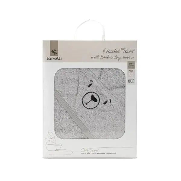 Prosop de baie cu gluga si broderie, Lorelli, 90 x 90 cm, bumbac, Soft Grey