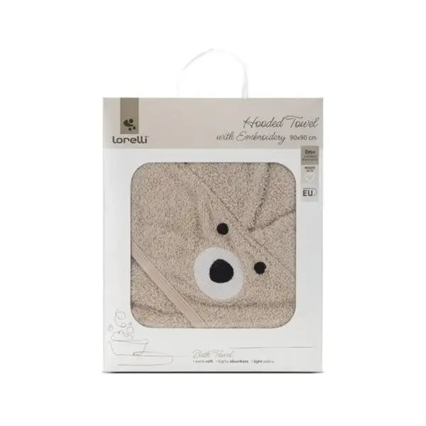 Prosop de baie cu gluga si broderie, Lorelli, 90 x 90 cm, bumbac, Soft Beige