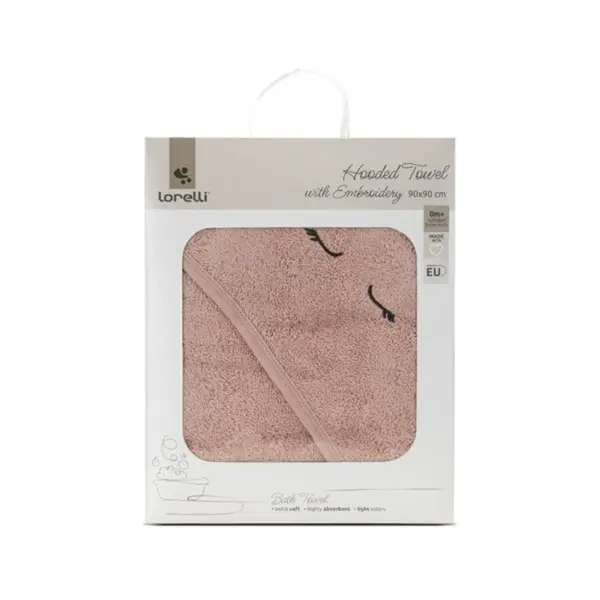 Prosop de baie cu gluga si broderie, Lorelli, 90 x 90 cm, bumbac, Smoke Rose