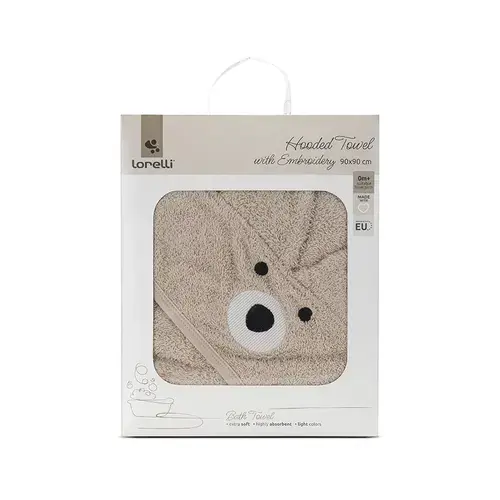 Prosop de baie cu gluga si broderie Lorelli Soft Beige, 90 x 90 cm, 0 luni+, bumbac