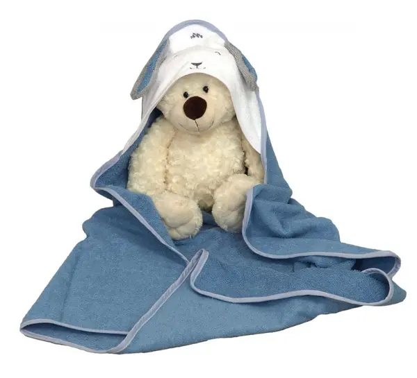 Prosop de baie pentru bebelusi din bumbac cu gluga Fluffy Blue 75 x 75 cm