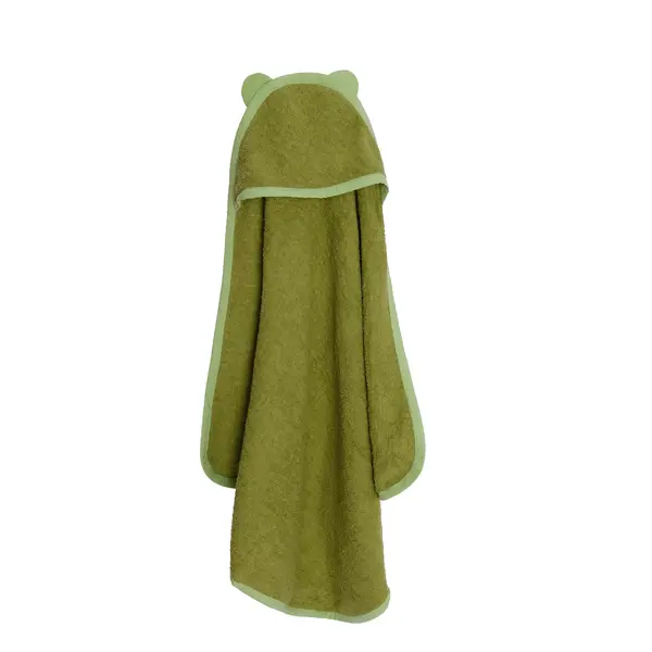 Prosop de baie pentru copii, cu glugă și urechi, verde olive, 100 x 100 cm, TWINDECO Olive Green Teddy