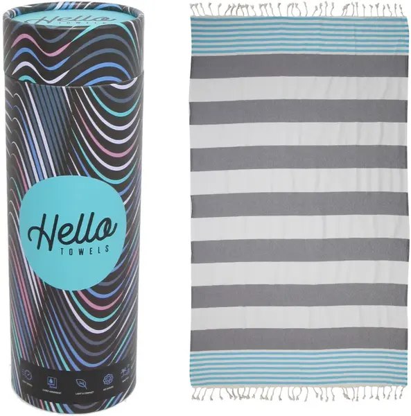 Prosop din bumbac într-o cutie Hello Towels - Nou, 100 x 180 cm, albastru-gri