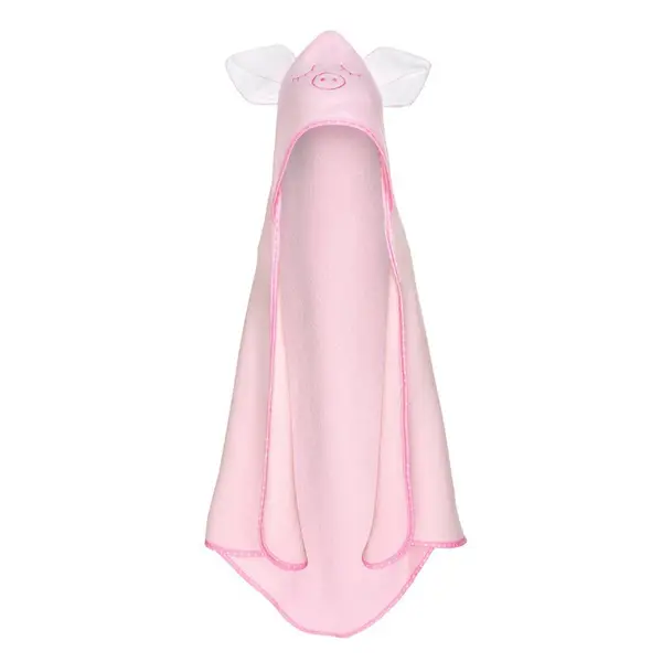 Prosop din bumbac terry pentru copii Bocioland Pink Piggy 80x80 cm,gluga brodata,urechi decorative