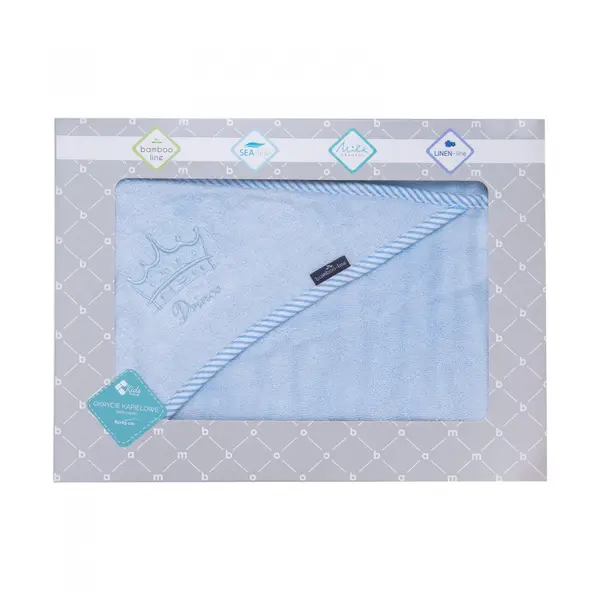 Prosop din fibra de bambus cu gluga pentru bebelusi si copii Hands-free Prince Blue 85x85cm