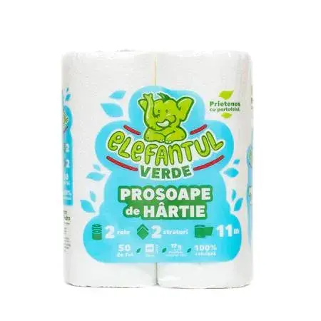 Prosop hartie 2 straturi 11 m 2 role/set Elefantul Verde Prosop hartie 2 straturi 11 m 2 role/set Elefantul Verde