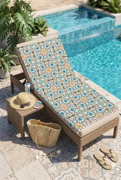 Prosop reversibil de plaja Pink Mosaic cu doua fete si ciucuri decorativi - Copie