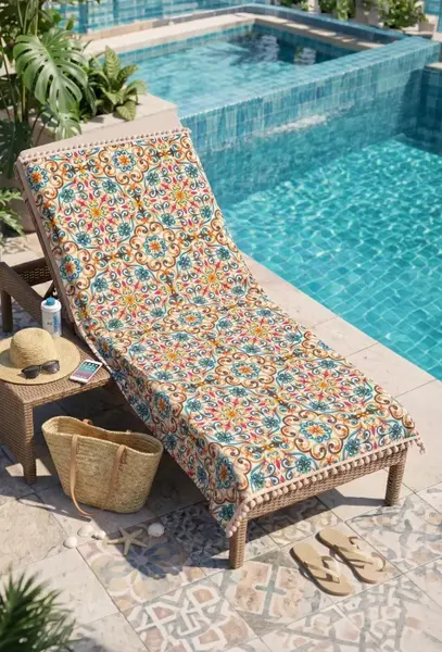 Prosop reversibil de plaja Pink Mosaic cu doua fete si ciucuri decorativi - Copie