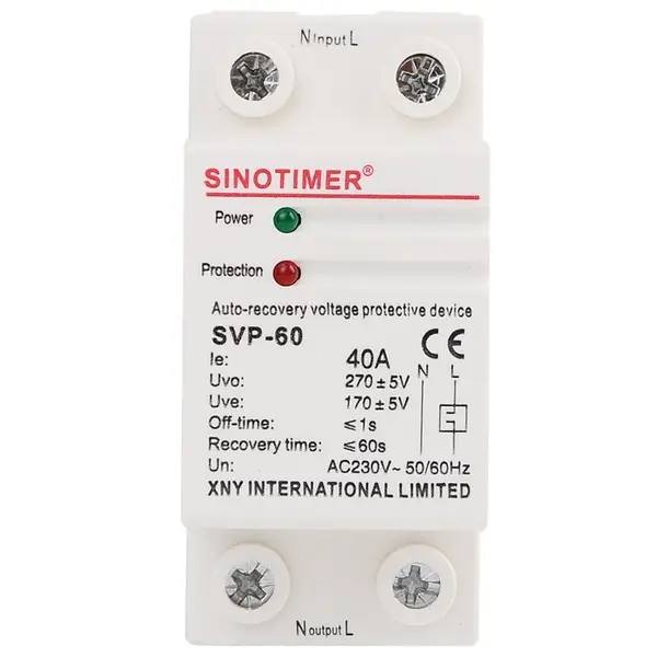 Protectie automata Sinotimer SVP-60, 40A, protectie supratensiune si subtensiune cu reconectare automata, 230V AC, sina DIN SVP60-40A