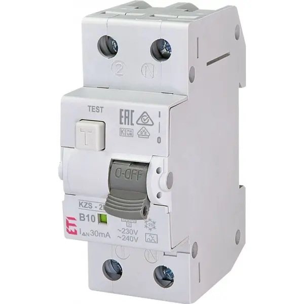 Protectie diferentiala combinata RCBO, ETI 002173202 KZS-2M A B10/0.03,1P+N B 10A 10kA 30mA tip A