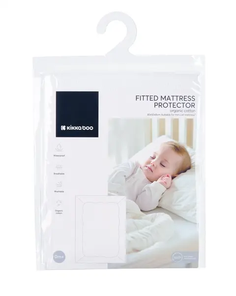 Protectie impermeabila din bumbac organic KikkaBoo 80x50x8 cm pentru saltea landou sau patut co-sleeper